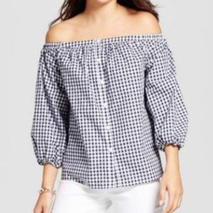 Target (Merona) Off the Shoulder Plaid Top